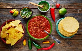 Chili with meat platillo Mexican food with sauces