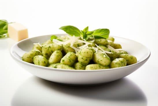 ñoquis al pesto con frutos secos y guacamole