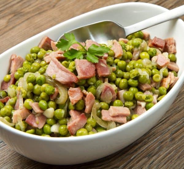 Receta de guisantes con jamon con un toque de alioli extrasuave Choví